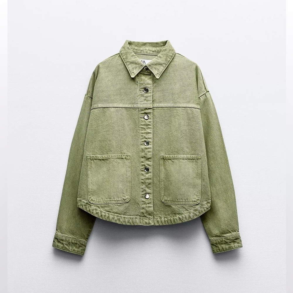 Zara, Denim Jacket, Green/Khaki, Small